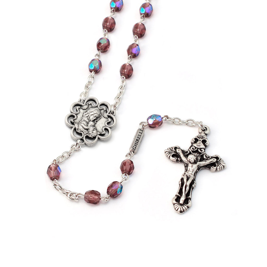 Mary's Motherly Love Collection Mauve Aurora Borealis Rosary
