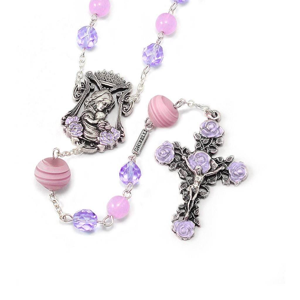Madonna Roses & Lilac Murano Rosary