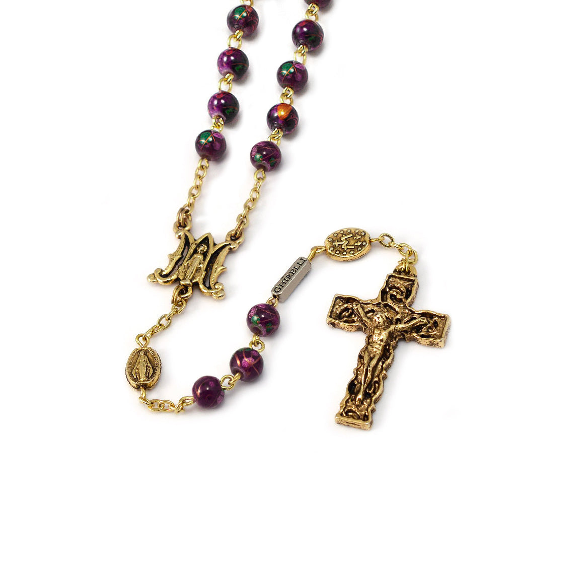 Miraculous Medal Floral Glass Rosary
