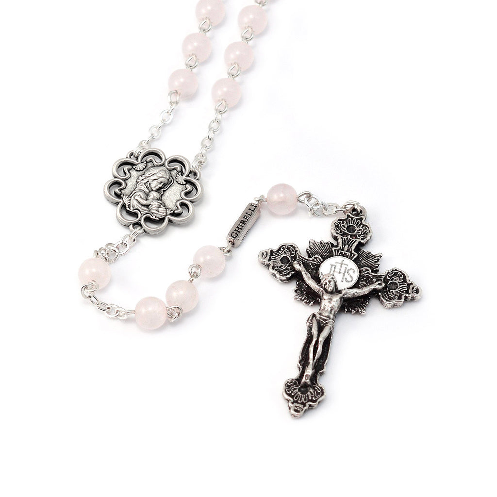Mary's Motherly Love Collection Rose Quartz & Silver Rosary