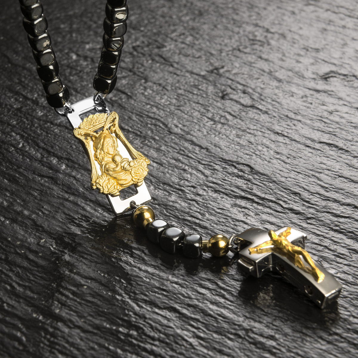 DEVOTIONAL ROSALET® - SQUARE POLISHED HEMATITE BEADS