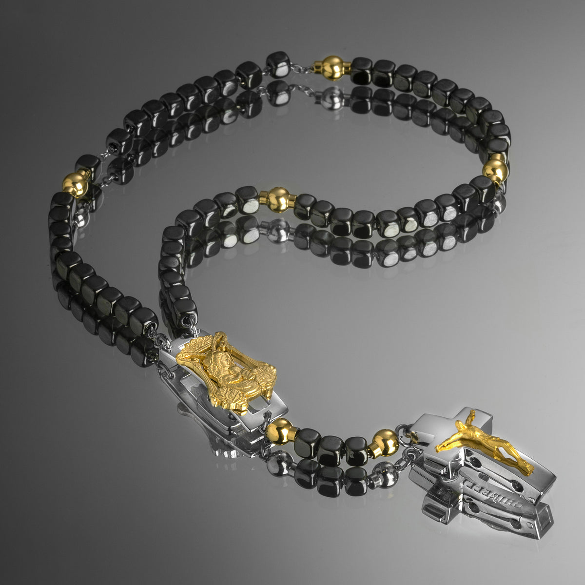 DEVOTIONAL ROSALET® - SQUARE POLISHED HEMATITE BEADS