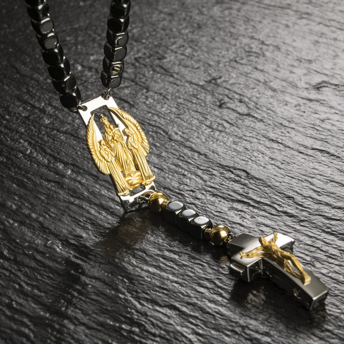 DEVOTIONAL ROSALET® - SQUARE POLISHED HEMATITE BEADS