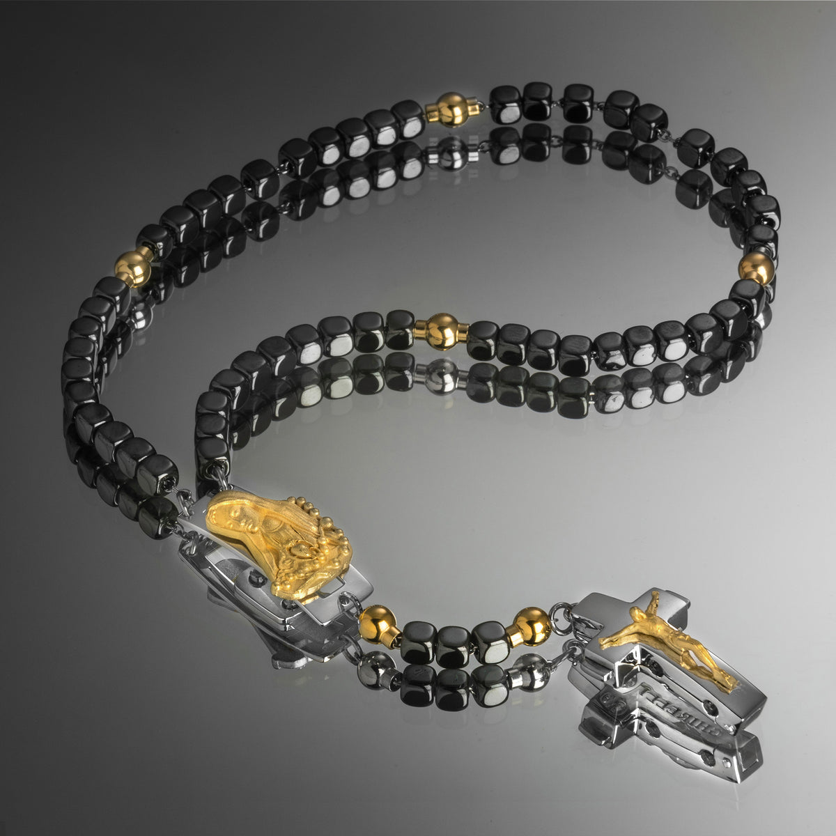 DEVOTIONAL ROSALET® - SQUARE POLISHED HEMATITE BEADS