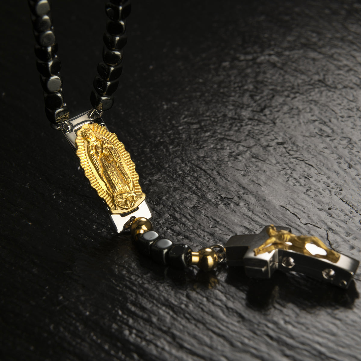 DEVOTIONAL ROSALET® - SQUARE POLISHED HEMATITE BEADS