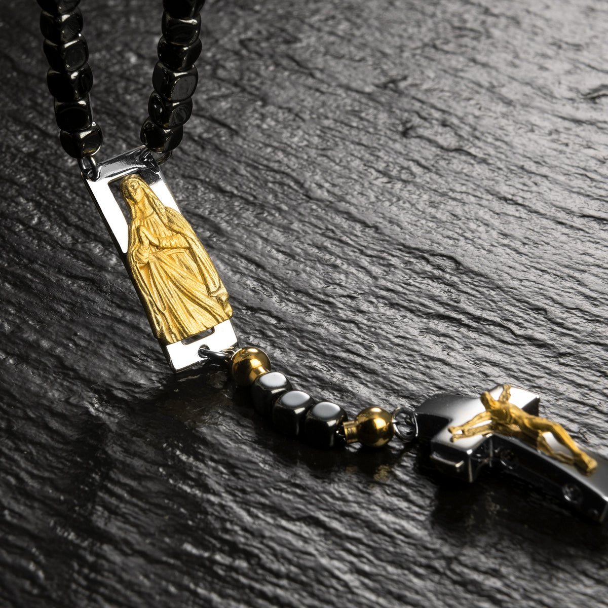 DEVOTIONAL ROSALET® - SQUARE POLISHED HEMATITE BEADS