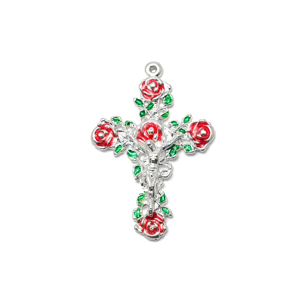 Lourdes Roses & Saint Bernadette Pearl, Silver & Enameled Rosary