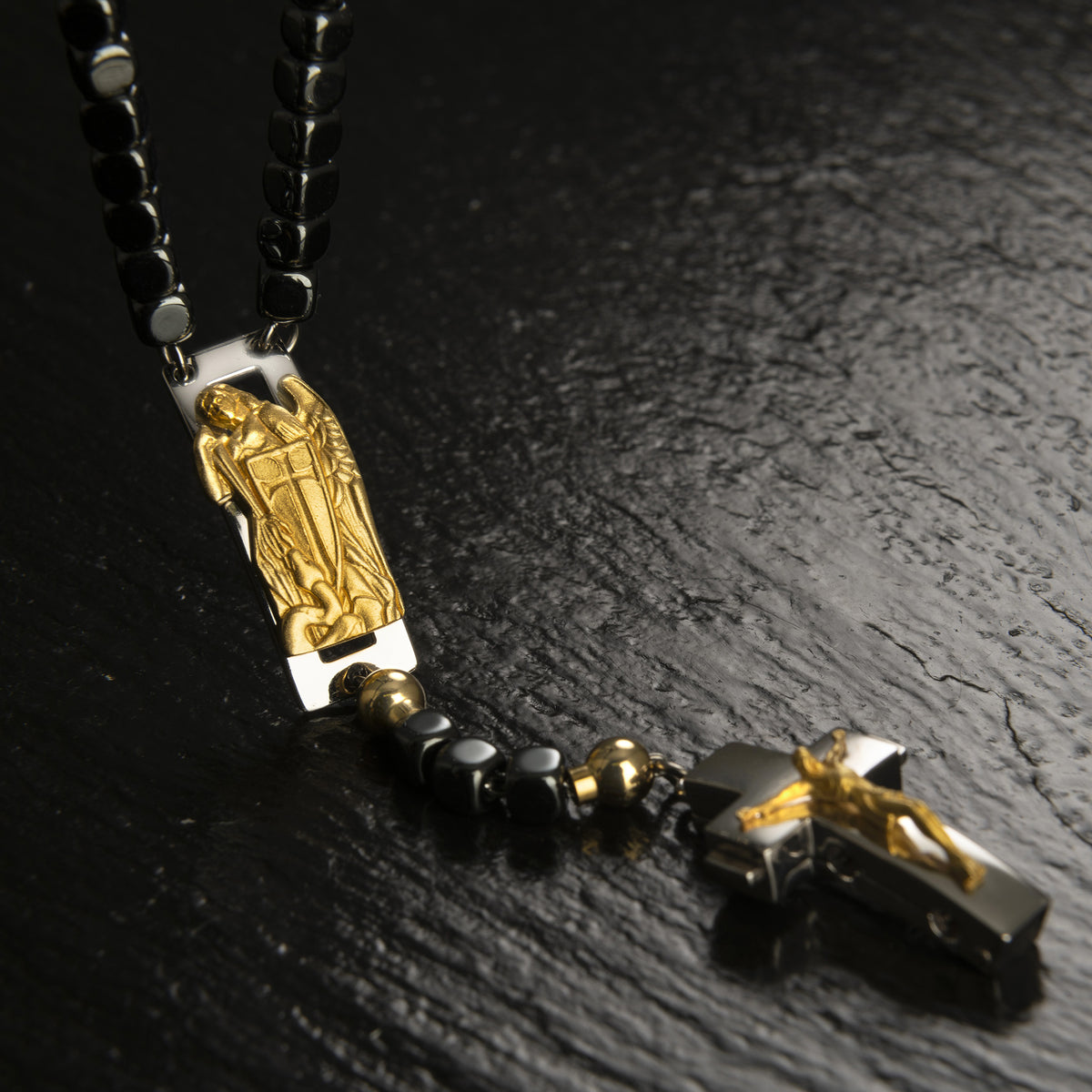 DEVOTIONAL ROSALET® - SQUARE POLISHED HEMATITE BEADS