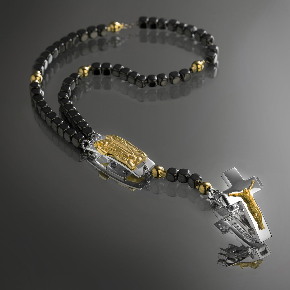 DEVOTIONAL ROSALET® - SQUARE POLISHED HEMATITE BEADS