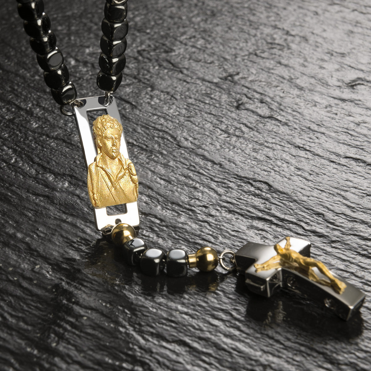 DEVOTIONAL ROSALET® - SQUARE POLISHED HEMATITE BEADS