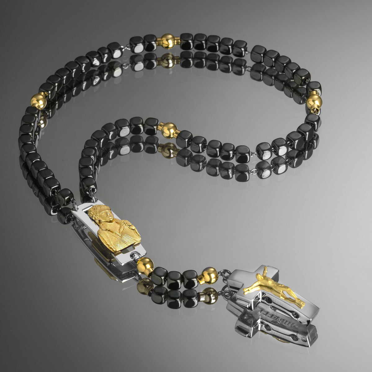 DEVOTIONAL ROSALET® - SQUARE POLISHED HEMATITE BEADS