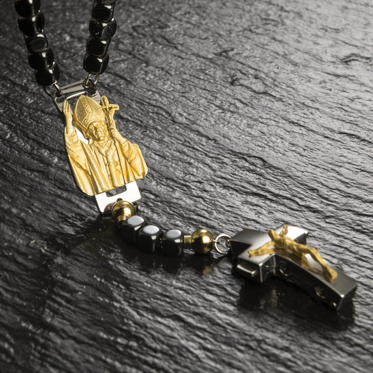 DEVOTIONAL ROSALET® - SQUARE POLISHED HEMATITE BEADS