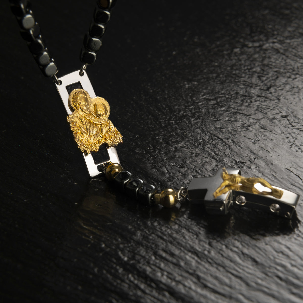 DEVOTIONAL ROSALET® - SQUARE POLISHED HEMATITE BEADS