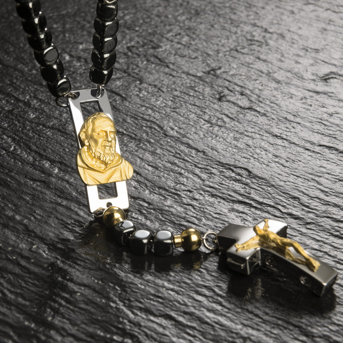 DEVOTIONAL ROSALET® - SQUARE POLISHED HEMATITE BEADS