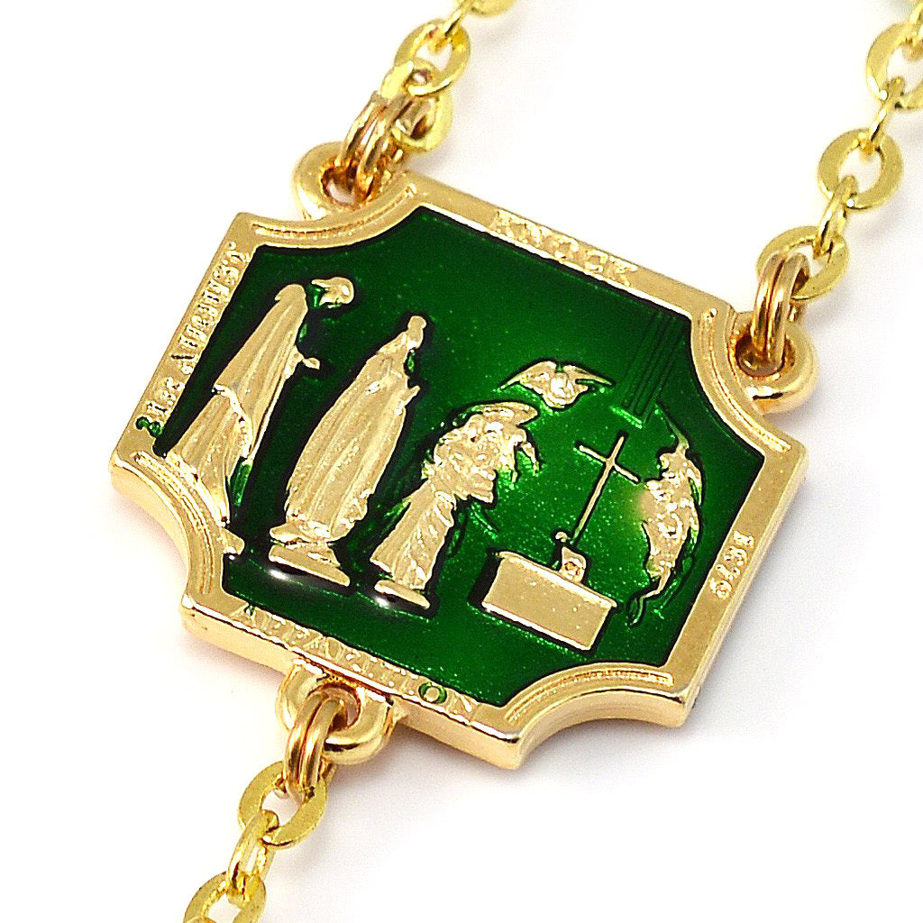Knock Apparition Celtic Emerald & Gold Rosary - 7mm