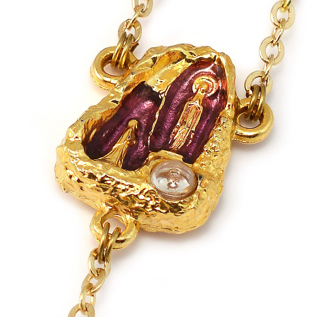 Lourdes Grotto Bohemian Glass & Gold Rosary