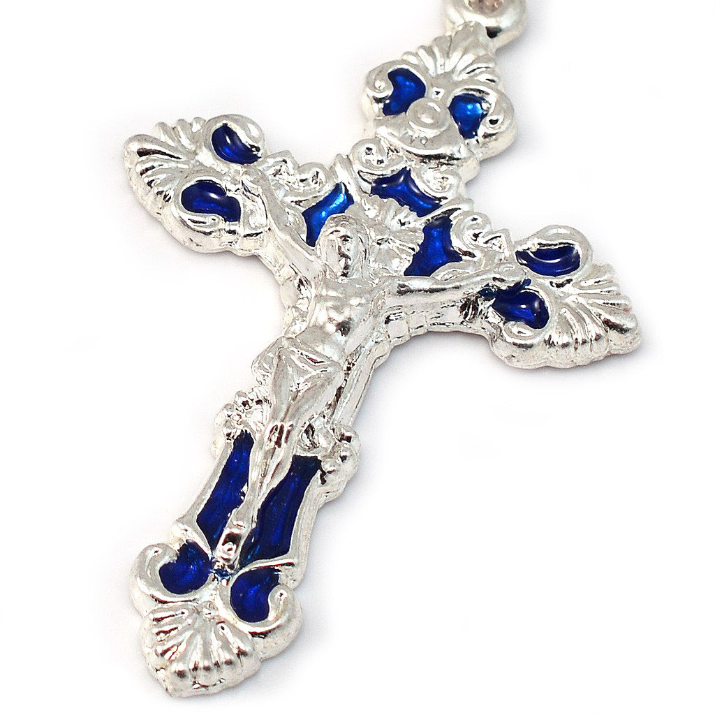 Annunciation Rosary, Silver & Blue Faceted Bohemian Glass