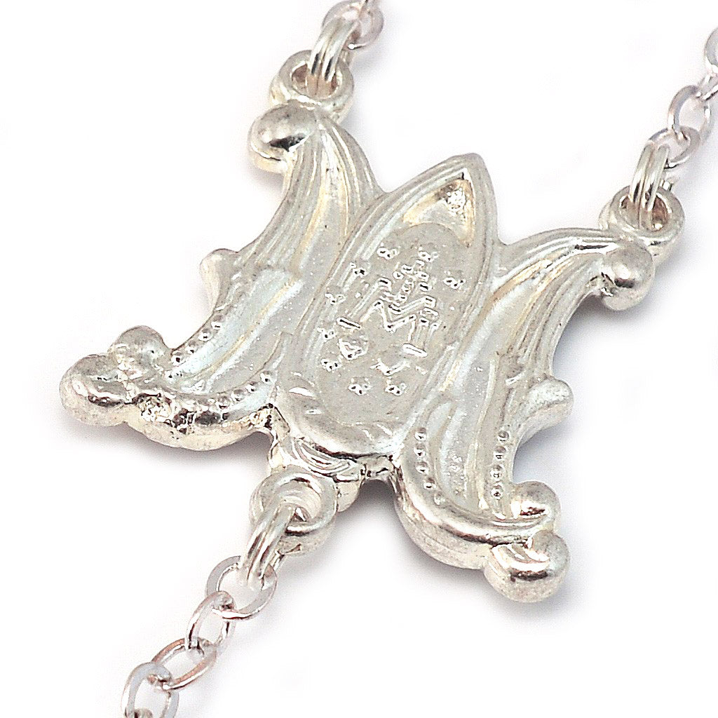 Annunciation Rosary, Silver & Blue Faceted Bohemian Glass