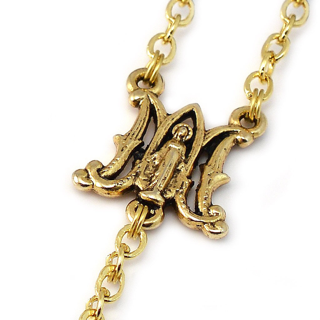 Miraculous Medal Blue Aurora Borealis Crystal & Gold Rosary