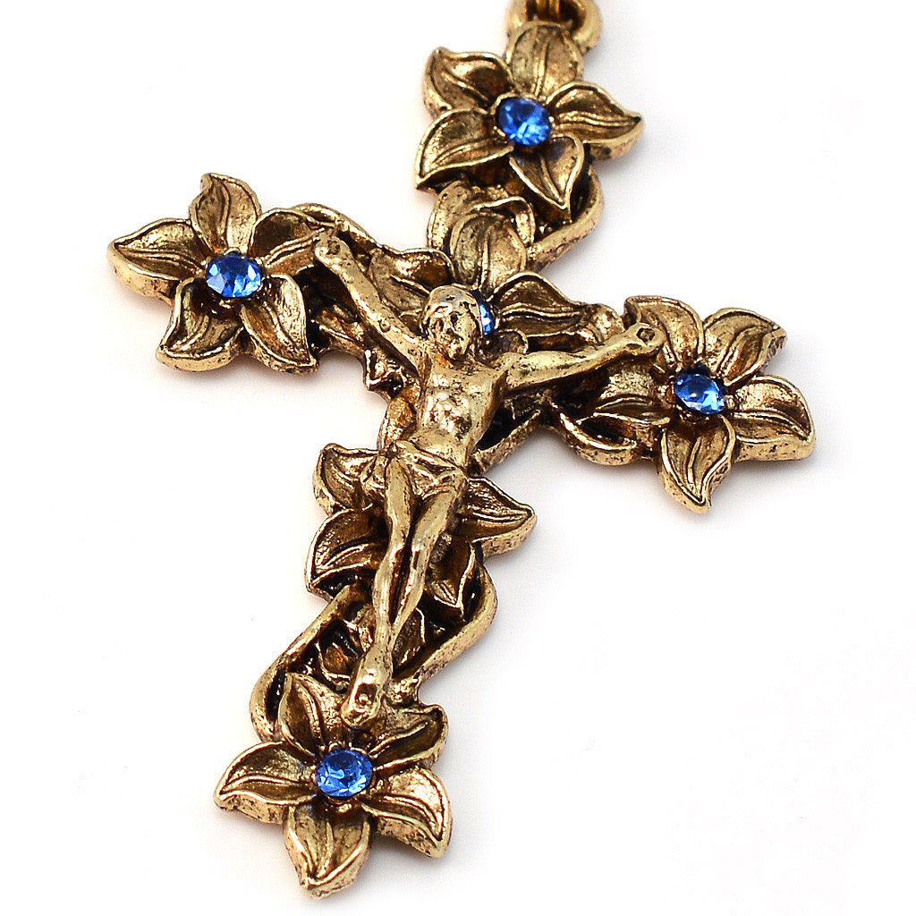 Lourdes Lily Crystal Blue & Gold Rosary