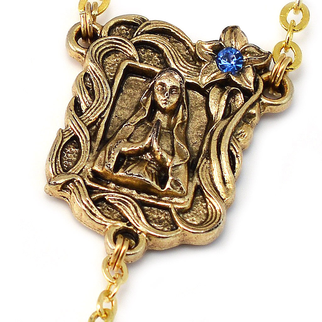 Lourdes Lily Crystal Blue & Gold Rosary