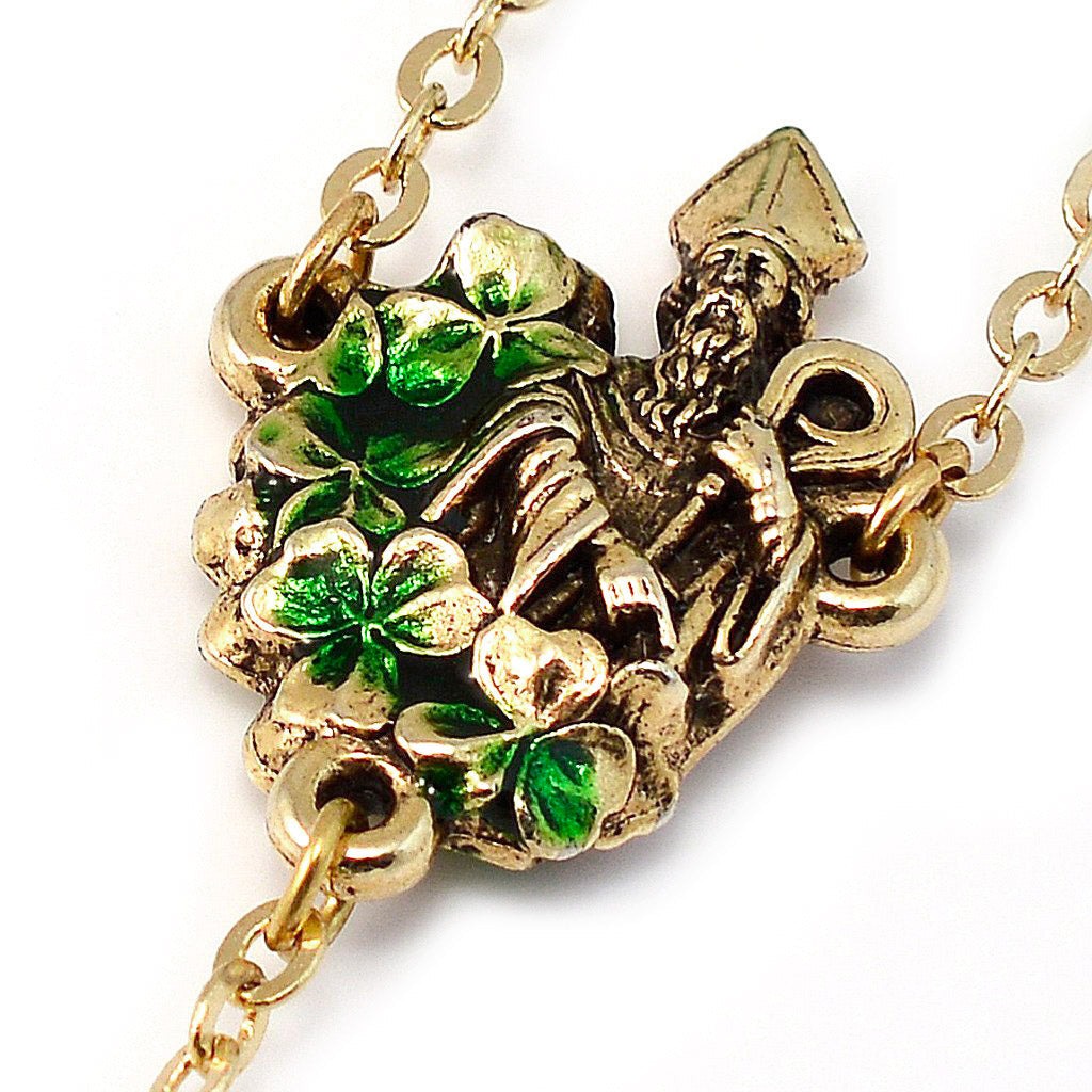 Saint Patrick Green Enamel, Faceted Glass & Gold Rosary