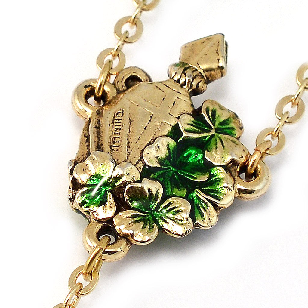Saint Patrick Green Enamel, Faceted Glass & Gold Rosary