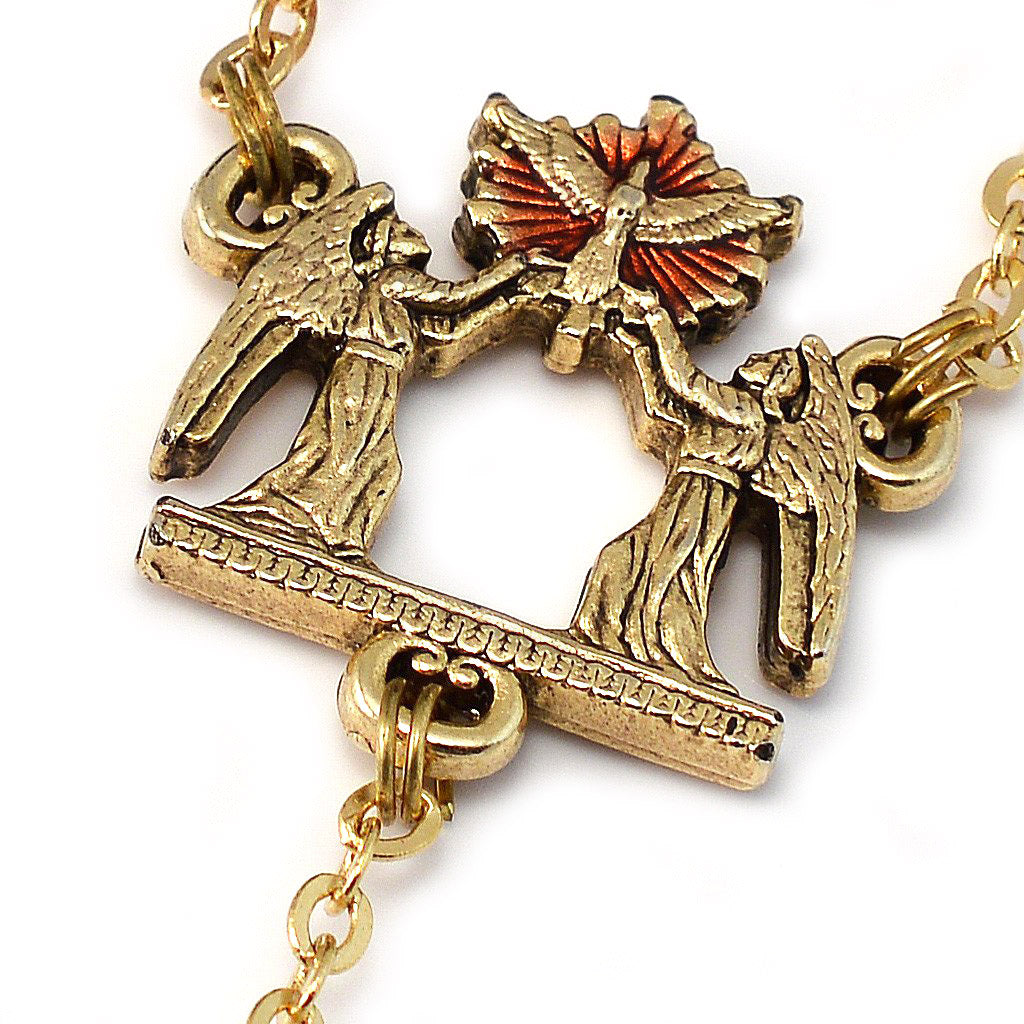 Holy Spirit Faceted Red Glass and Gold Rosary