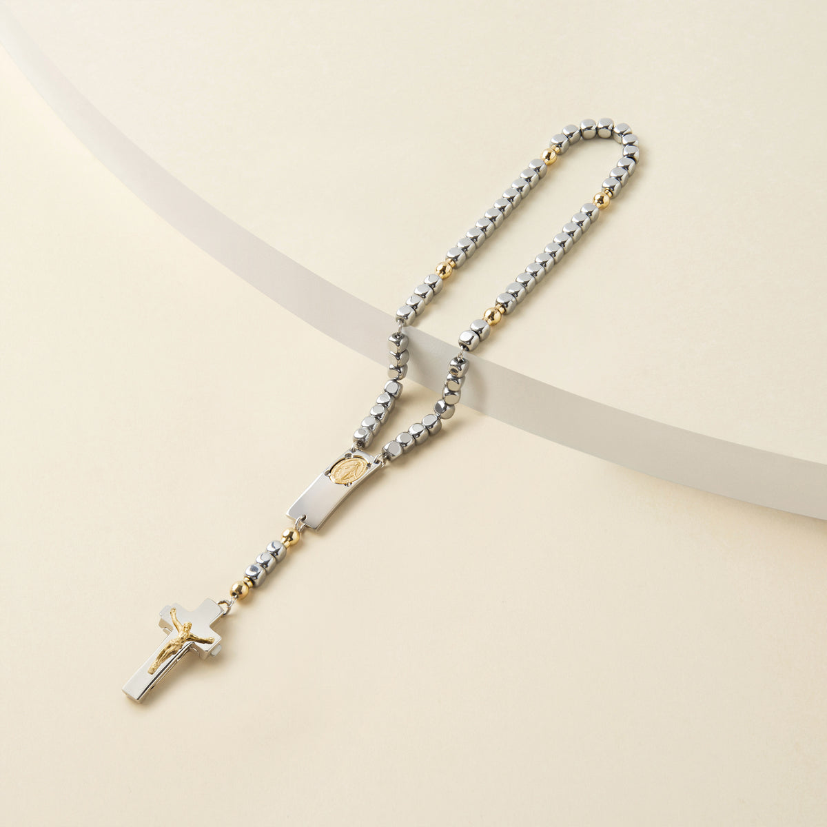 ROSALET® SQUARE SILVER HEMATITE BEADS, STERLING SILVER & GOLD PATER, TRADITIONAL