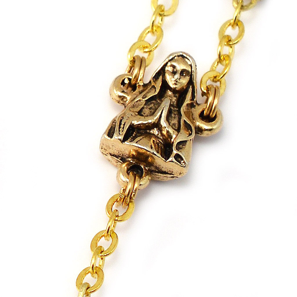 Lourdes Grotto Red Bohemian Glass & Gold Rosary