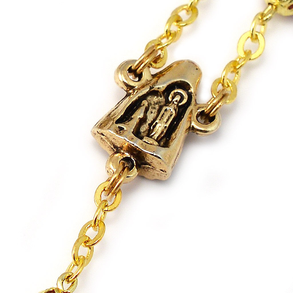 Lourdes Grotto Red Bohemian Glass & Gold Rosary