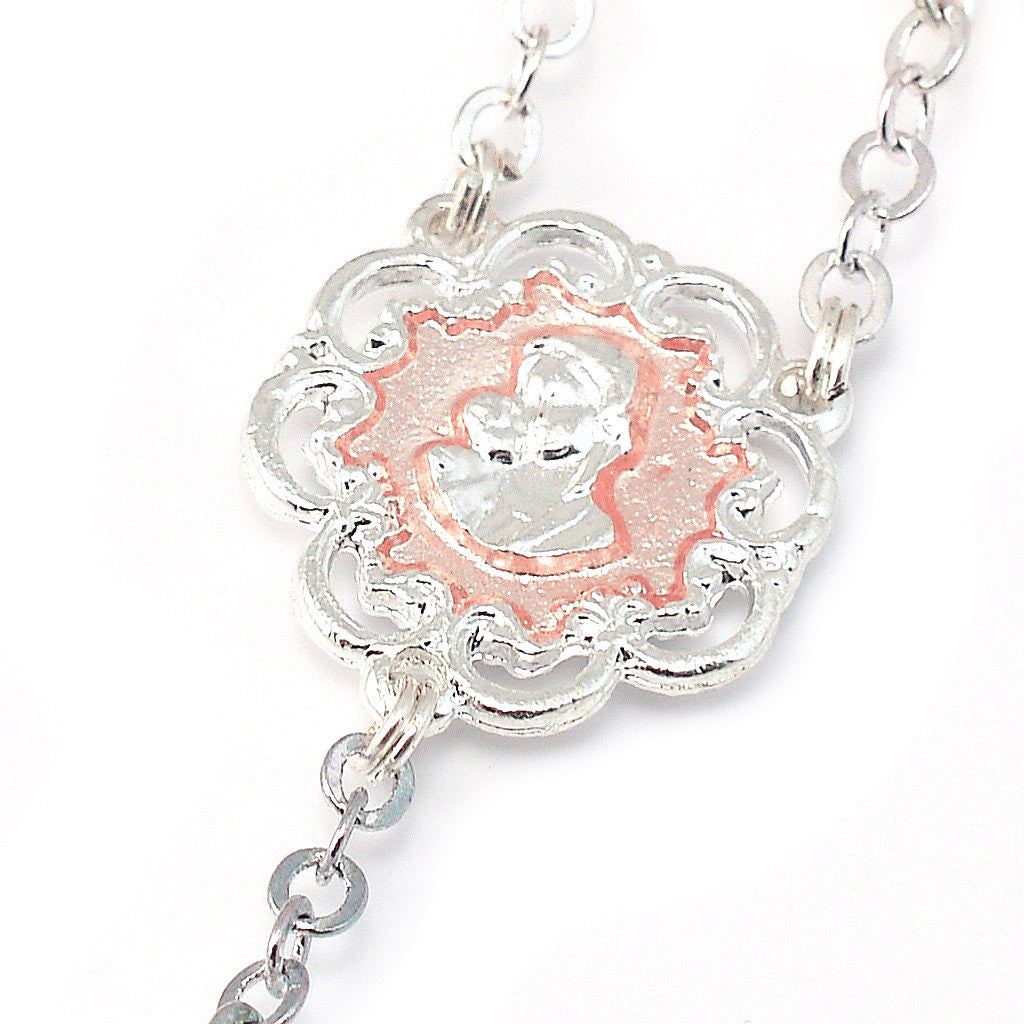 Mary's Motherly Love Collection Blush & Silver Rosary - 8mm