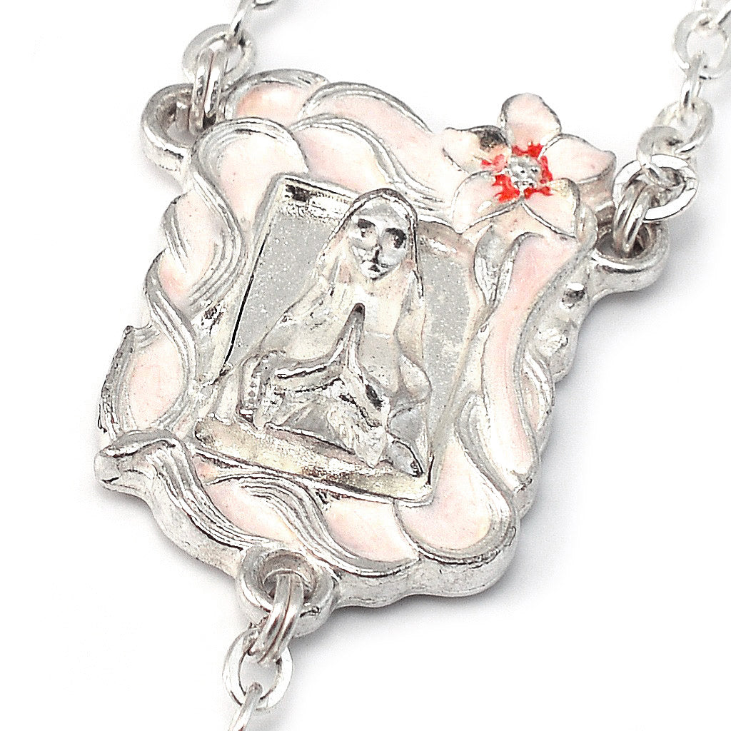 Lourdes Lily White, Red & Silver Enameled Rosary