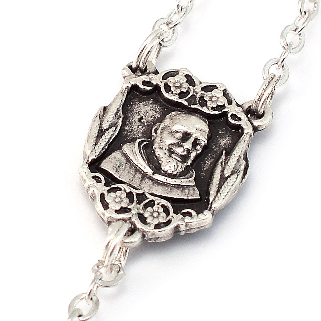 Saint Pio of Pietrelcina White & Silver Rosary