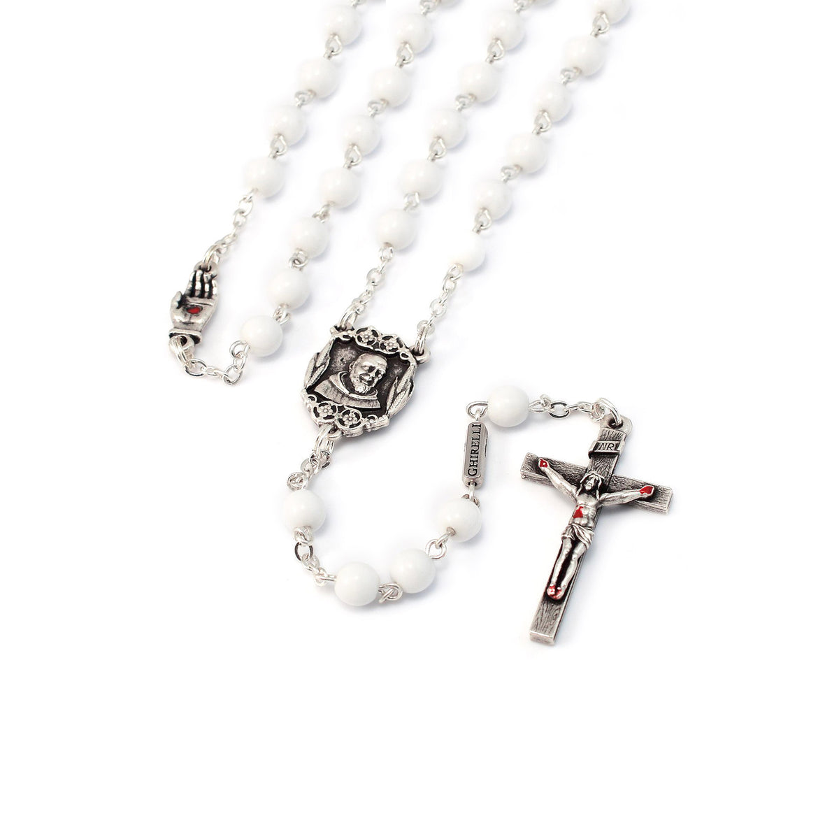 Saint Pio of Pietrelcina White & Silver Rosary