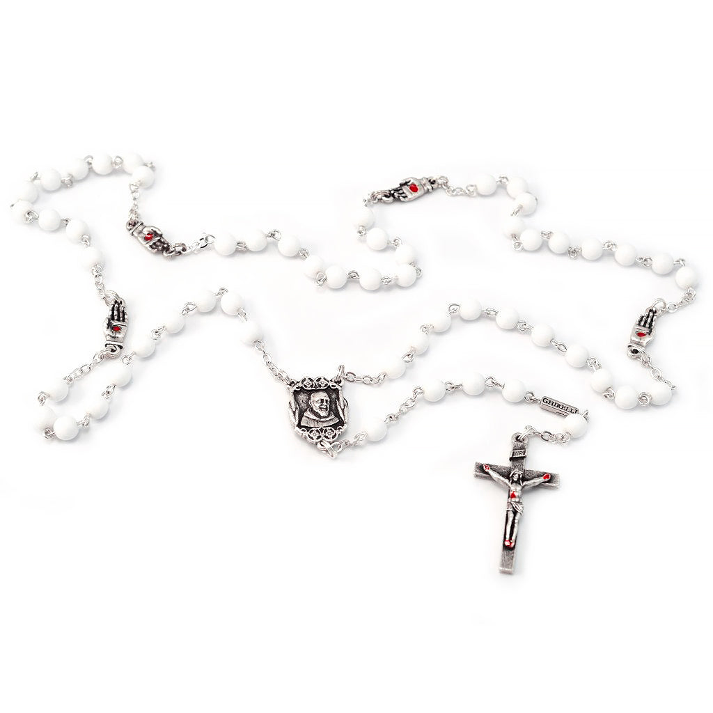 Saint Pio of Pietrelcina White & Silver Rosary