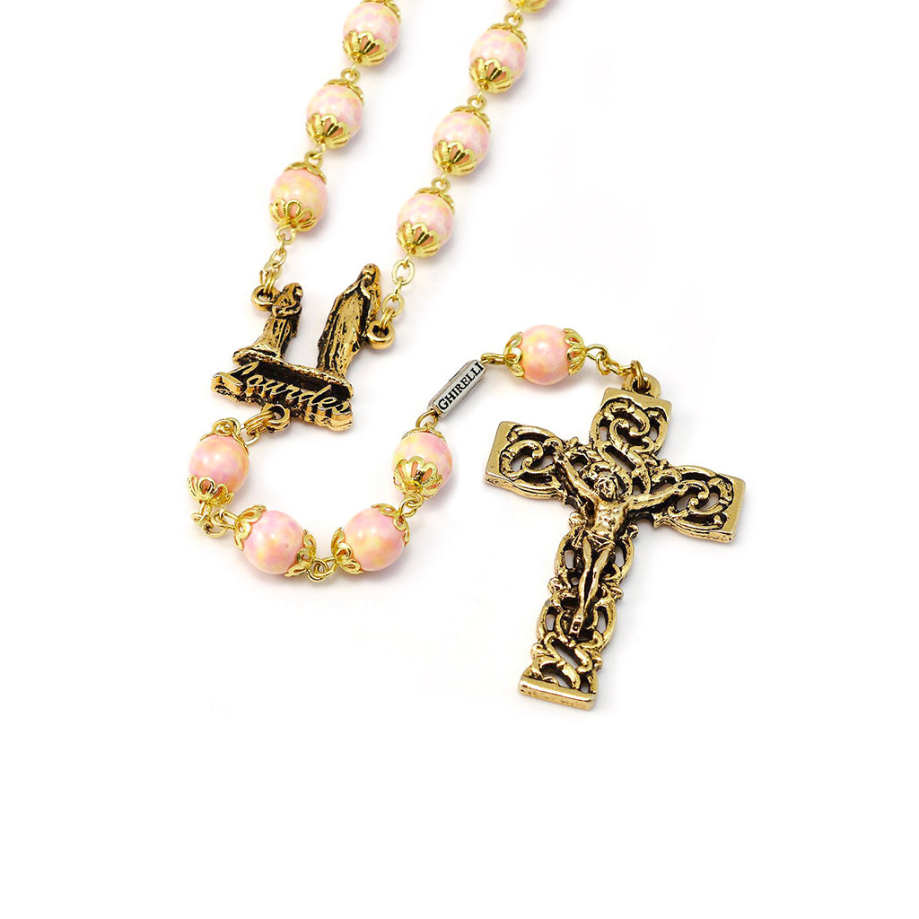 Lourdes Apparition Rose & Gold Rosary