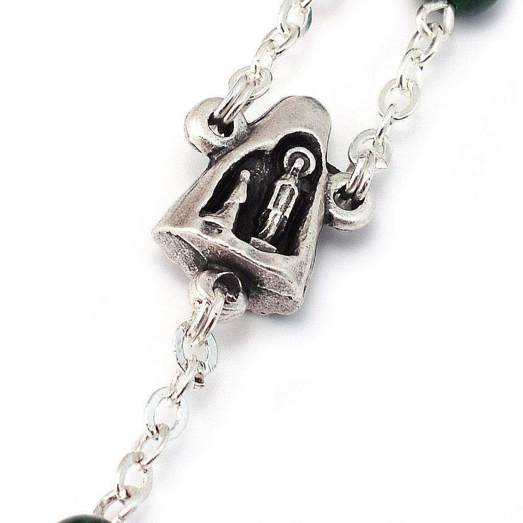 Lourdes Grotto Malachite & Silver Rosary
