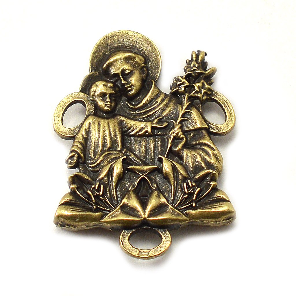 Saint Anthony Rosary in Antique Bronze and Olive Wood Beads
