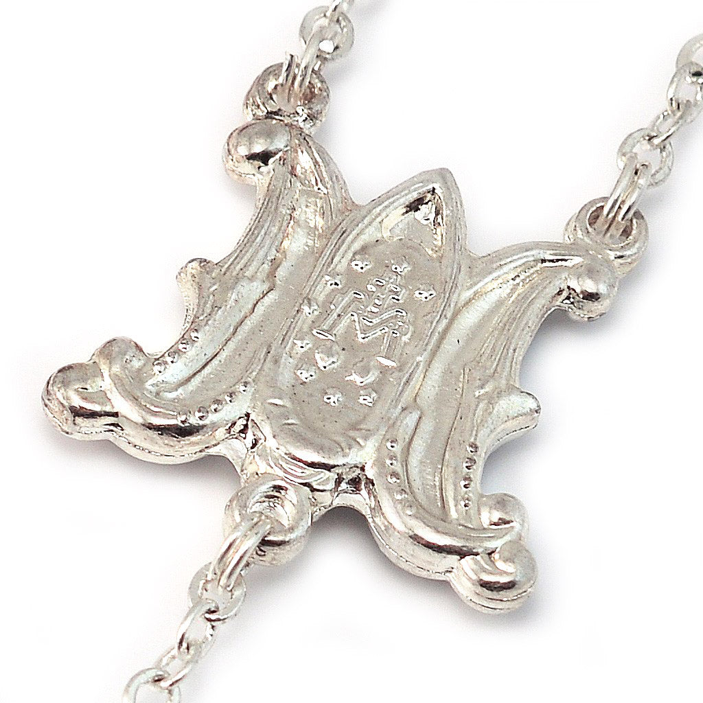 Miraculous Medal Sky Blue Enamel & Polished Silver Rosary