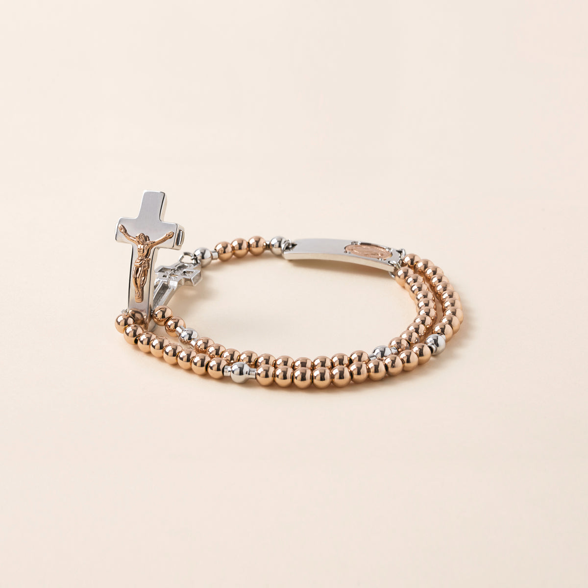 ROSALET® ROSE GOLD BEADS, STERLING SILVER & ROUND PATER, TRADITIONAL