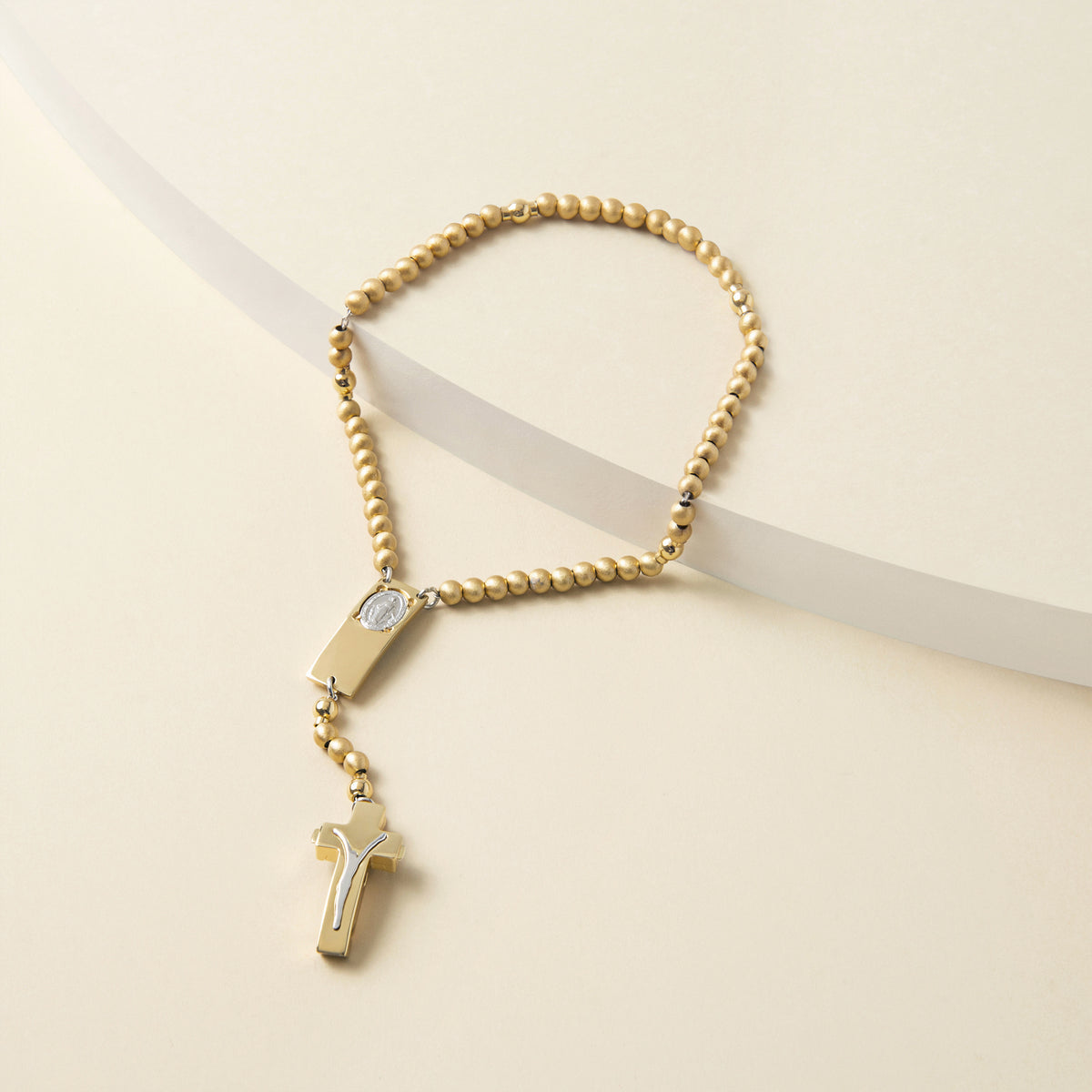 ROSALET® ROUND MATTE GOLD BEADS, STERLING SILVER & ROUND SHINY GOLD PATER, MODERN