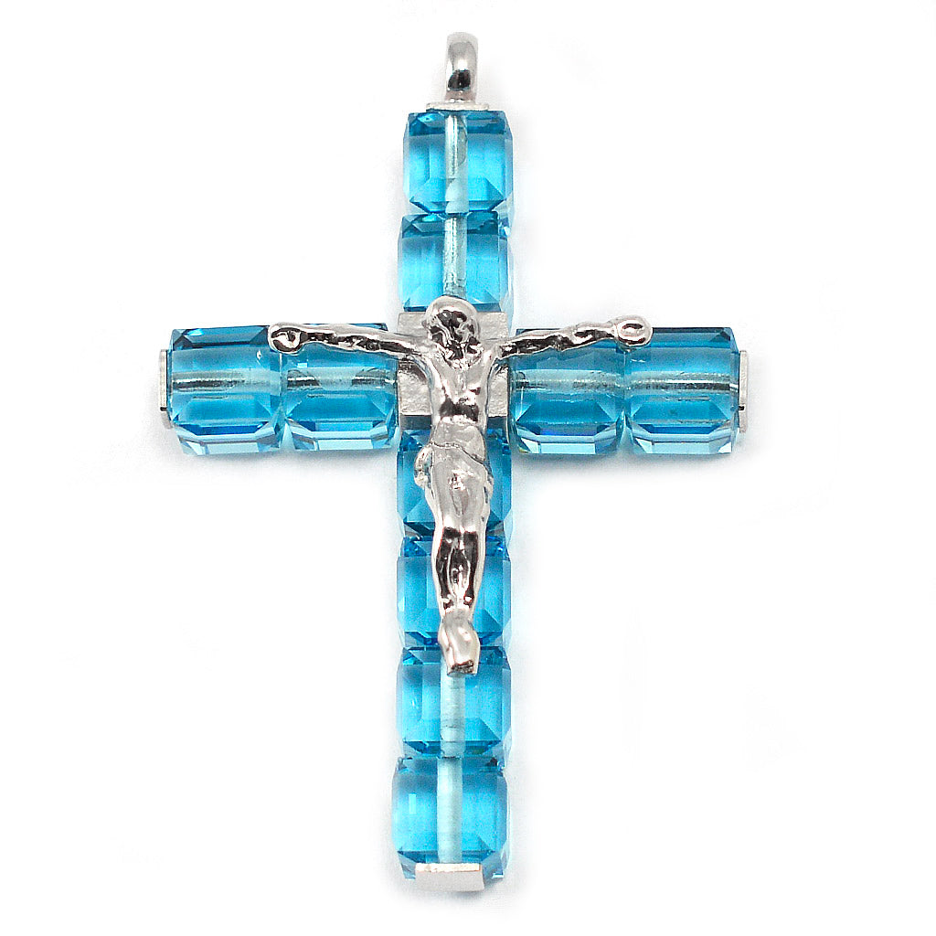 Aquamarine Crystal Lourdes Rosary with Sterling Silver