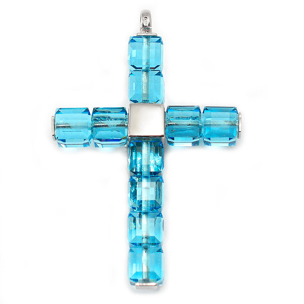 Aquamarine Crystal Lourdes Rosary with Sterling Silver