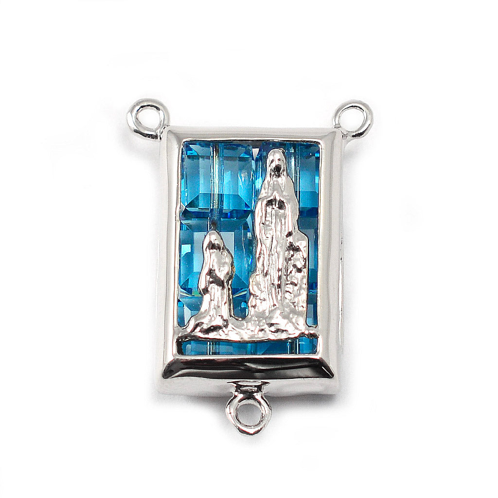 Aquamarine Crystal Lourdes Rosary with Sterling Silver