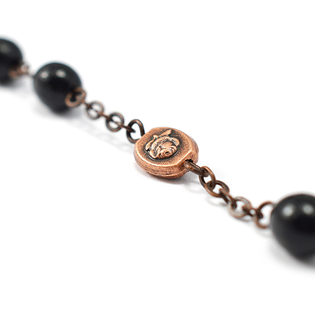 Our Lady of Fatima Rosary with Italian Wood Black Beads