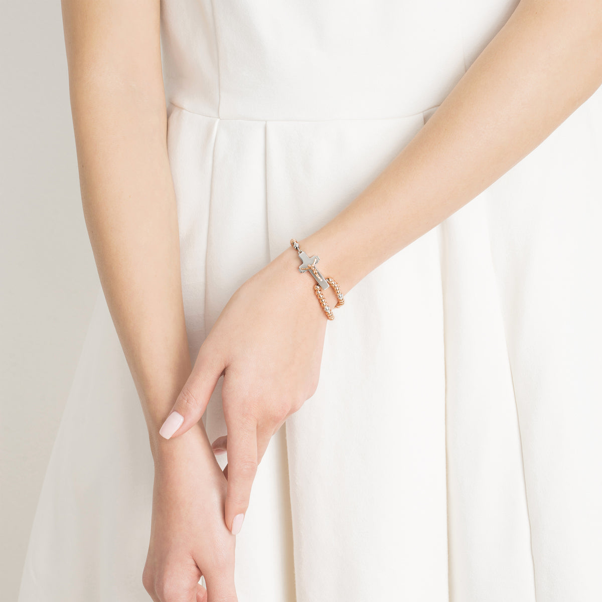 ROSALET® ROSE GOLD BEADS, STERLING SILVER & ROUND PATER, TRADITIONAL