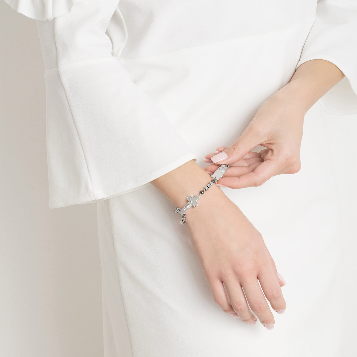 ROSALET® SQUARE RHODIUM BEADS, STERLING SILVER & DARK RUTHENIUM PATER, TRADITIONAL