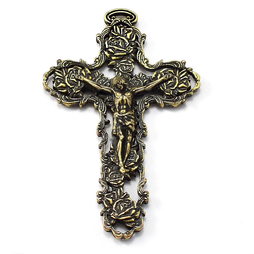 Saint Anthony Rosary in Antique Bronze and Pink Bohemian Glass Beads by Ghirelli