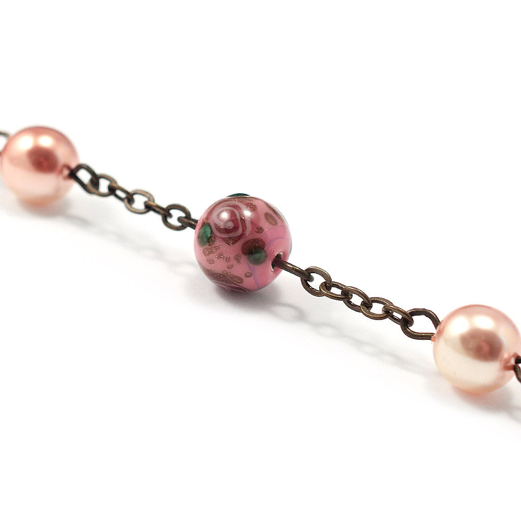Saint Anthony Rosary in Antique Bronze and Pink Bohemian Glass Beads by Ghirelli